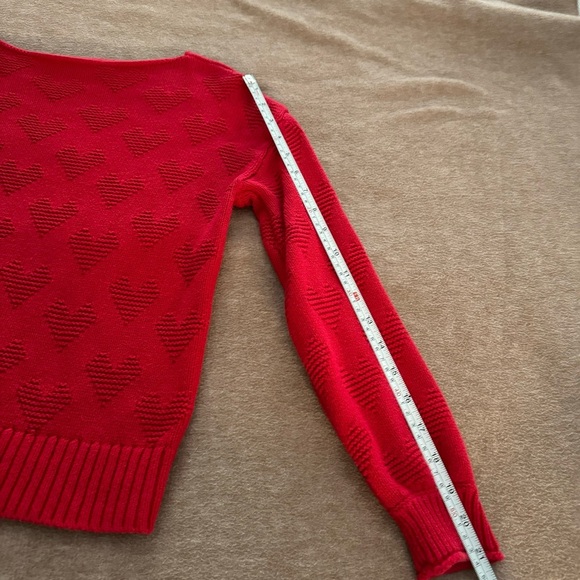 Loft red heart print bateau neck sweater balloon long sleeve cotton blend Sz XS - Picture 7 of 8